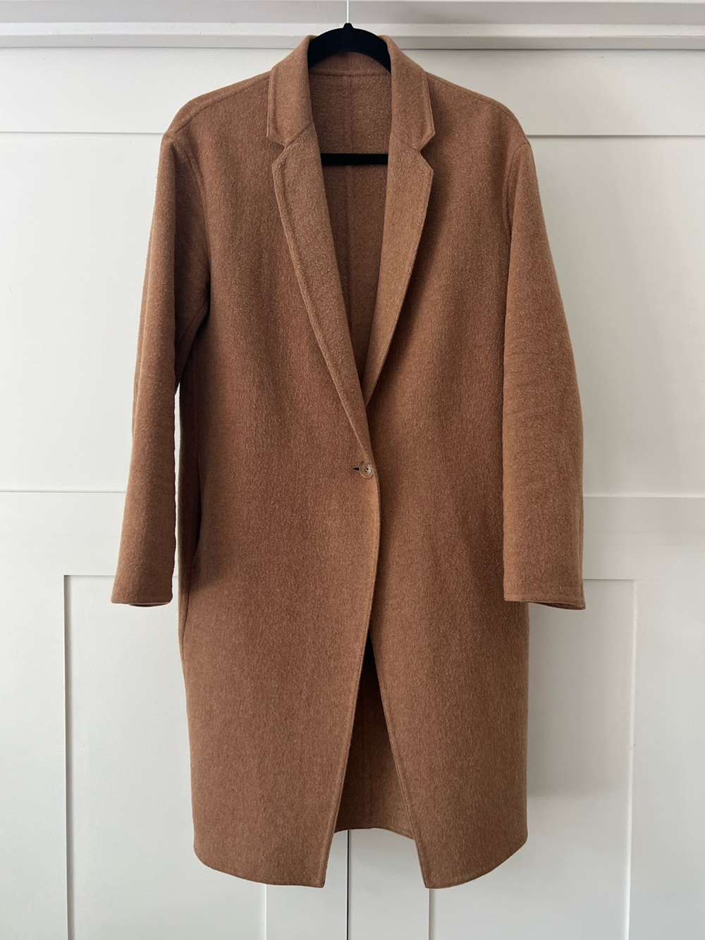 Uniqlo Tan Single-Button Trench Coat Lightweight Wool Blend Size Small